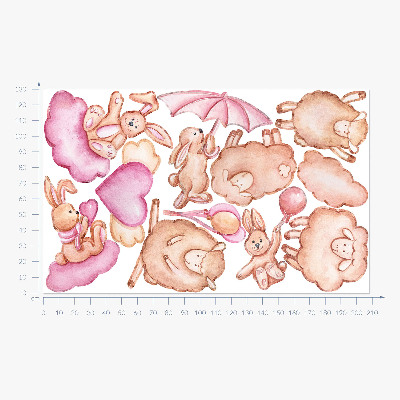 Wandaufkleber 130x208 Pastellwolken mit Schafen und Kaninchen