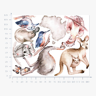 Wandaufkleber 130x164 Australische Fauna in zarten Pastelltönen