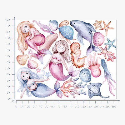 Wandaufkleber 130x164 Ein Unterwasserland voller pastellfarbener Meerjungfrauen und Fauna
