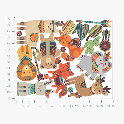 Wandaufkleber 130x157 Boho-Tier-Pastellillustrationen