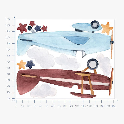 Wandaufkleber 130x161 Zwei Flugzeuge in pastellfarbenen Aquarellwolken