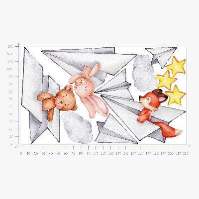 Wandaufkleber 130x221 Niedliche Tiere in Papierflieger