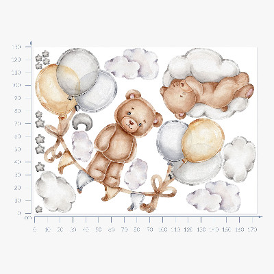 Wandaufkleber 130x173 Teddybären in Pastellballons und Wolken