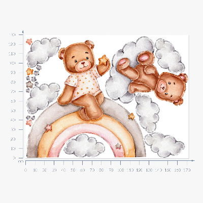 Wandaufkleber 130x172 Niedliche Teddybären auf einem Regenbogen in Pastell-Aquarell