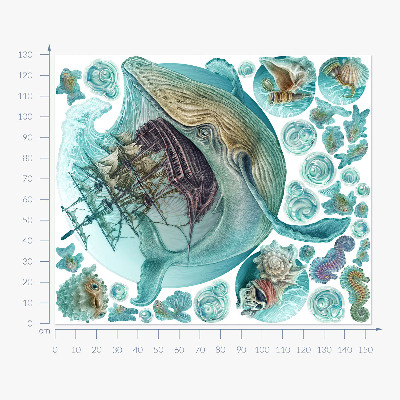 Wandtattoo 130x153 Unterwasserreich mit einem Cartoon-Schiff
