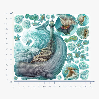 Wandtattoo 130x149 Ein Unterwassermärchen über einen Leuchtturm in Pastelltönen