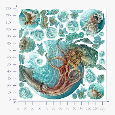 Wandtattoo 130x125 Die Märchenwelt der Cartoon-Meeresbewohner