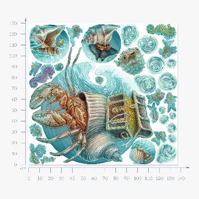 Wandtattoo 130x137 Unterwasserland der Krabben im Pastellstil