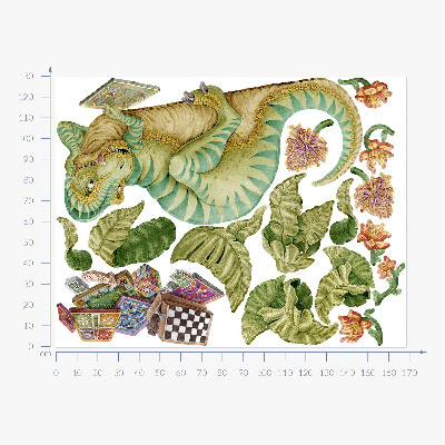 Wandtattoo 130x168 Dinosauriermuster mit Blättern und Blumen in Pastelltönen