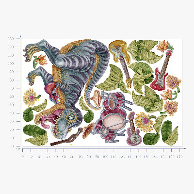 Wandtattoo 130x193 Musikalische Dinosaurier in Pastellfarben
