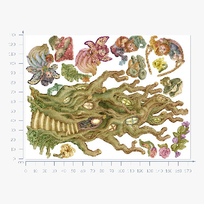 Wandtattoo 130x173 Waldtiere und pastellfarbene Baumhäuser