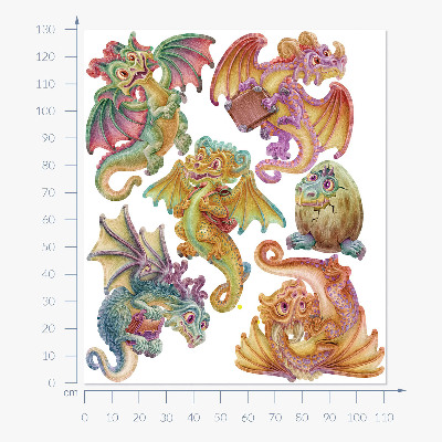 Wandtattoo 130x111 Bunte Drachen im märchenhaften Cartoon-Stil