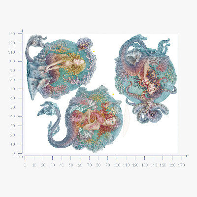 Wandtattoo 130x166 Unterwassermärchen mit kleinen Meerjungfrauen in Pastell