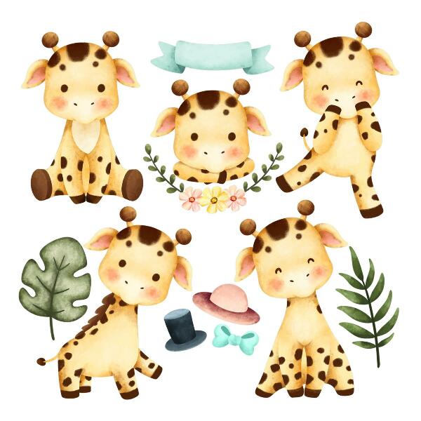 Wandsticker 60x102 Pastellgiraffen im Aquarell-Safari-Stil