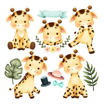 Wandsticker 60x102 Pastellgiraffen im Aquarell-Safari-Stil