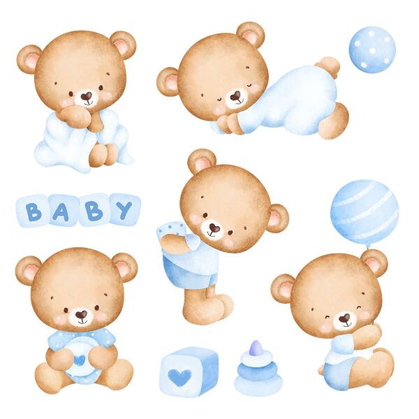 Wandsticker 60x103 Pastell-Teddybären in einer Aquarellversion