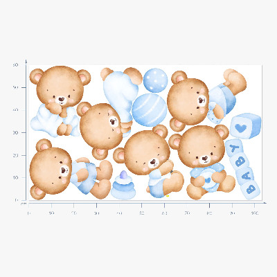 Wandsticker 60x103 Pastell-Teddybären in einer Aquarellversion