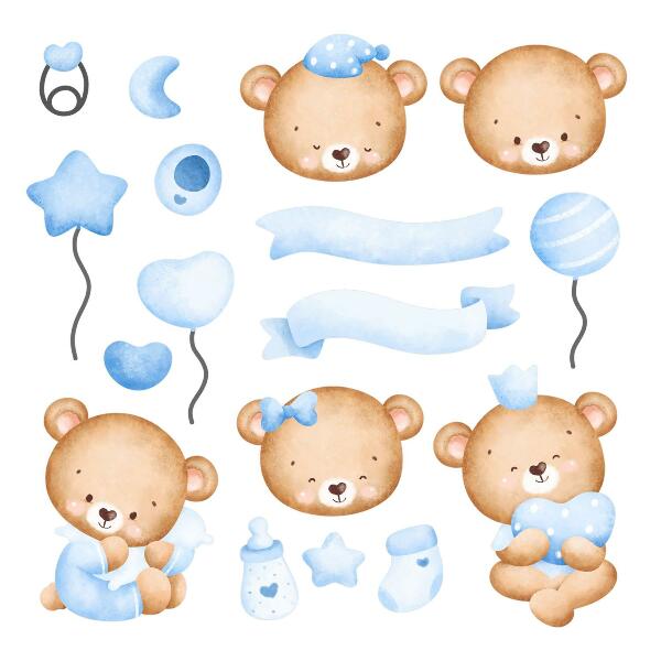 Wandsticker 60x84 Pastellfarbene Teddybären in bezauberndem Stil