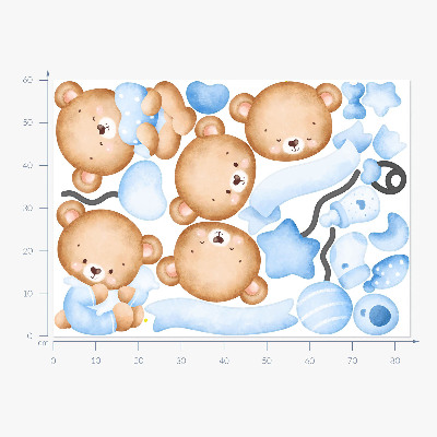 Wandsticker 60x84 Pastellfarbene Teddybären in bezauberndem Stil