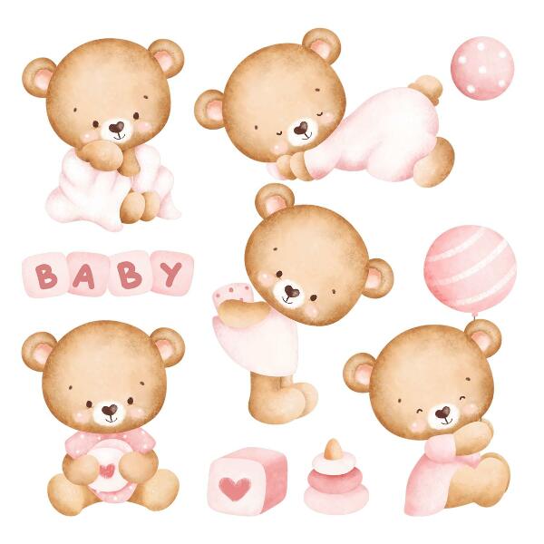 Wandsticker 60x105 Pastell-Aquarell-Teddybären in einer bezaubernden Version
