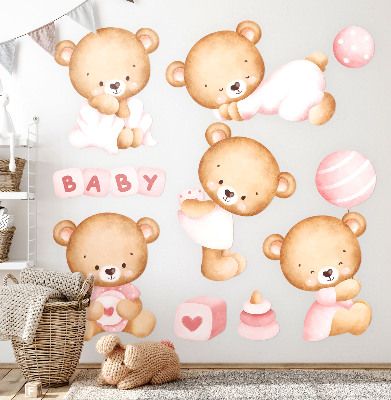 Wandsticker 60x105 Pastell-Aquarell-Teddybären in einer bezaubernden Version