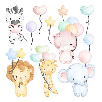 Wandsticker 60x89 Safari mit wilden Tieren und Luftballons in Aquarell