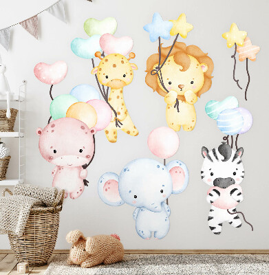 Wandsticker 60x89 Safari mit wilden Tieren und Luftballons in Aquarell