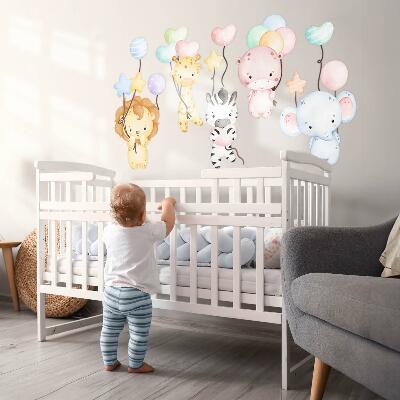Wandsticker 60x89 Safari mit wilden Tieren und Luftballons in Aquarell