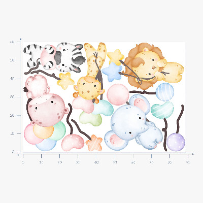 Wandsticker 60x89 Safari mit wilden Tieren und Luftballons in Aquarell