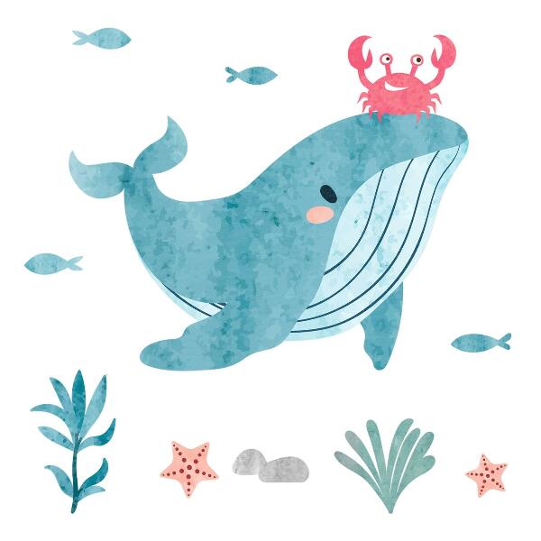 Wandsticker 60x72 Ein Unterwasserland voller Aquarellkreaturen