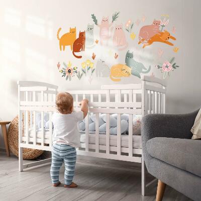 Wandsticker 60x106 Pastellfarbene Katzen und Pflanzen im Boho-Stil