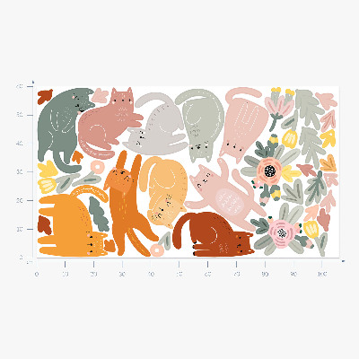 Wandsticker 60x106 Pastellfarbene Katzen und Pflanzen im Boho-Stil