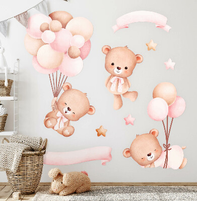 Wandsticker 60x87 Teddybären mit Luftballons in Pastell-Aquarell