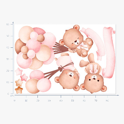 Wandsticker 60x87 Teddybären mit Luftballons in Pastell-Aquarell