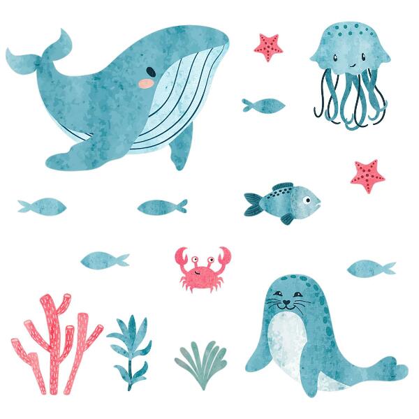 Wandsticker 60x109 Ein Meeresparadies im Aquarellstil
