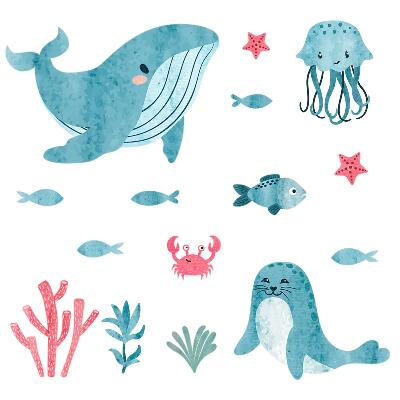 Wandsticker 60x109 Ein Meeresparadies im Aquarellstil