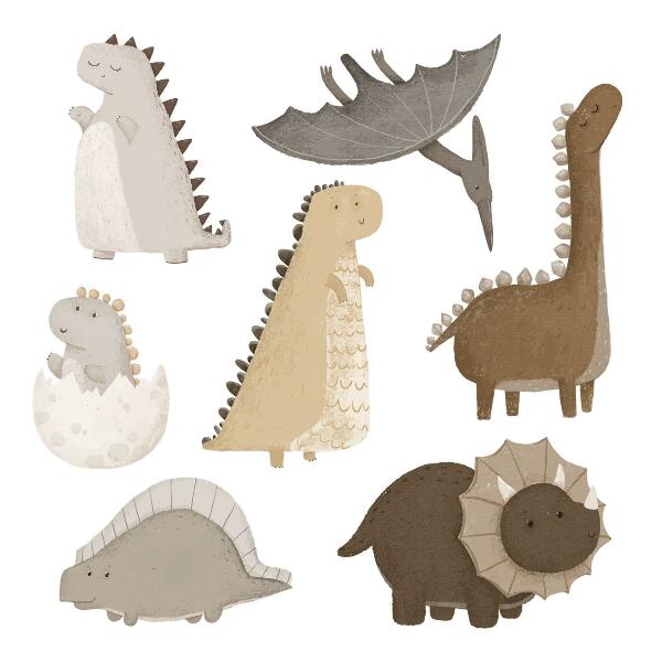 Wandsticker 60x91 Pastellfarbene süße Dinosaurier im Boho-Stil