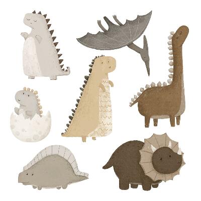 Wandsticker 60x91 Pastellfarbene süße Dinosaurier im Boho-Stil