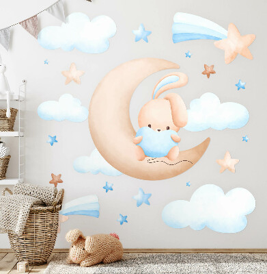 Wandsticker 60x99 Hase in den Wolken auf einem pastellfarbenen Mond