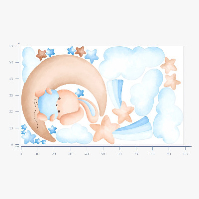 Wandsticker 60x99 Hase in den Wolken auf einem pastellfarbenen Mond