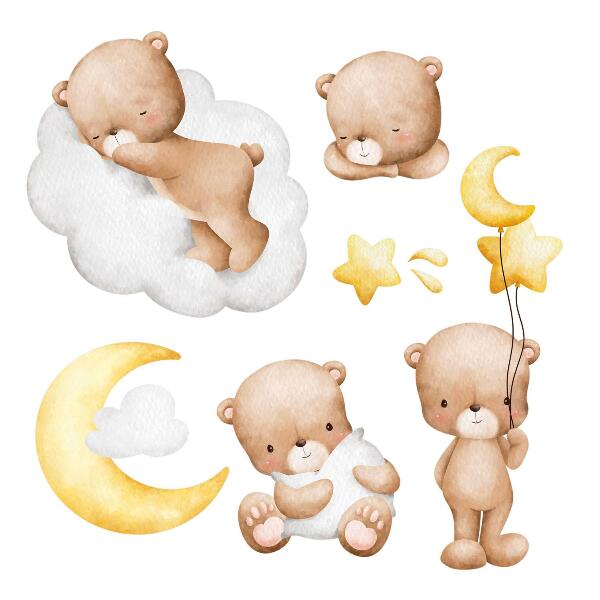 Wandsticker 60x95 Entzückende Teddybären in den Wolken und Sternen