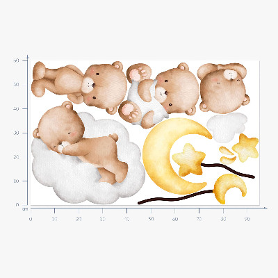 Wandsticker 60x95 Entzückende Teddybären in den Wolken und Sternen