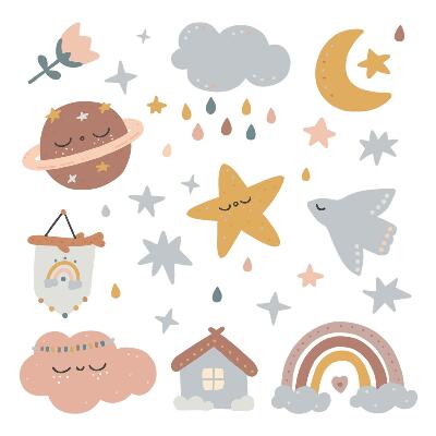 Wandsticker 60x99 Boho in Pastelltönen von Himmel und Raum