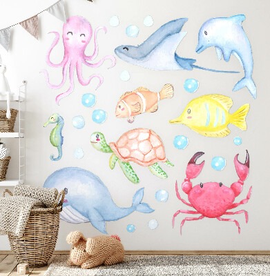Wandsticker 60x85 Pastellfarbene Unterwasserwelt aus Aquarellkreaturen