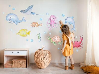 Wandsticker 60x85 Pastellfarbene Unterwasserwelt aus Aquarellkreaturen