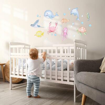 Wandsticker 60x85 Pastellfarbene Unterwasserwelt aus Aquarellkreaturen