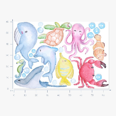 Wandsticker 60x85 Pastellfarbene Unterwasserwelt aus Aquarellkreaturen