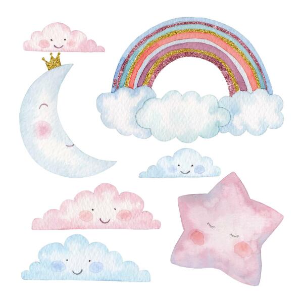 Wandsticker 60x82 Pastellfarbener magischer Himmel im Aquarellstil