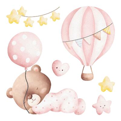 Wandsticker 60x56 Teddybär mit Luftballons und Sternen in Pastell-Aquarell