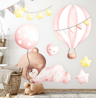 Wandsticker 60x56 Teddybär mit Luftballons und Sternen in Pastell-Aquarell